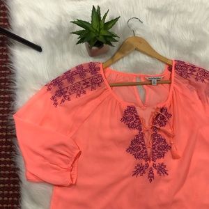 american eagle | embroidered lace up sheer top L